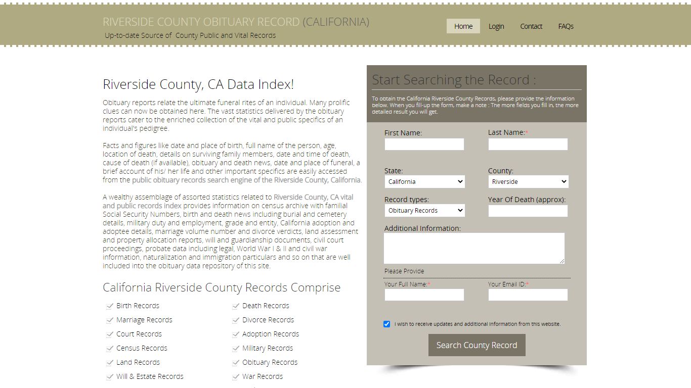 Riverside County, California Obituary Death Notice Index